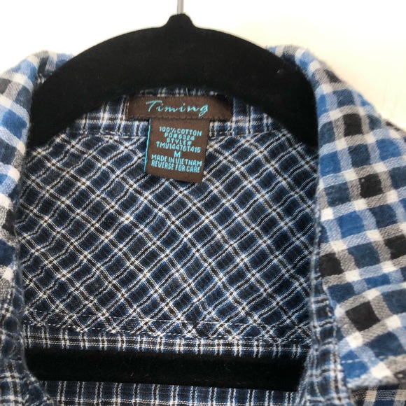 Black & Blue Plaid Button Up Blouse Size Medium - Picture 4 of 6